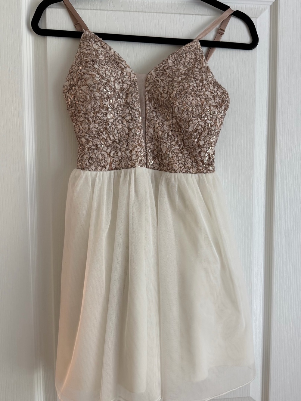 Speechless Cream Tulle Dress with Rose Gold Lace Bodice